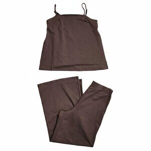 NWOT | CHERFLY Chocolate Brown 2-Piece Lounge Set | Side-Button Cami | Size L